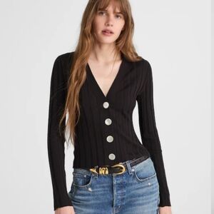 Madewell Merino Wool Silk Ribbed V-Neck Cardigan Sweater